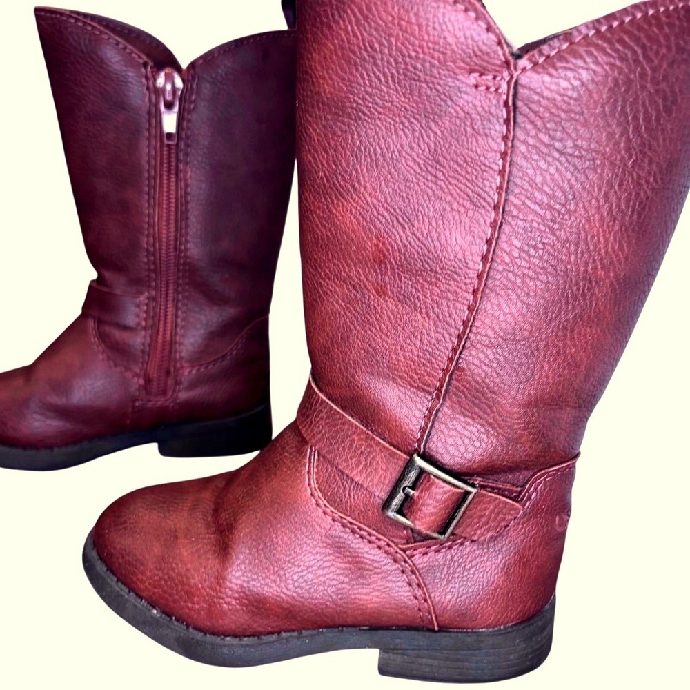 OshKosh B'gosh Riding Boots Kids Size 7 Burgundy Brown Good Buckle Zip Up